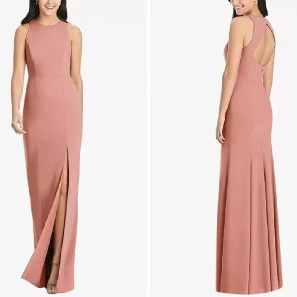 NWT Dessy Collection Crepe Open Back Sleeveless Dress in Desert Rose 3029